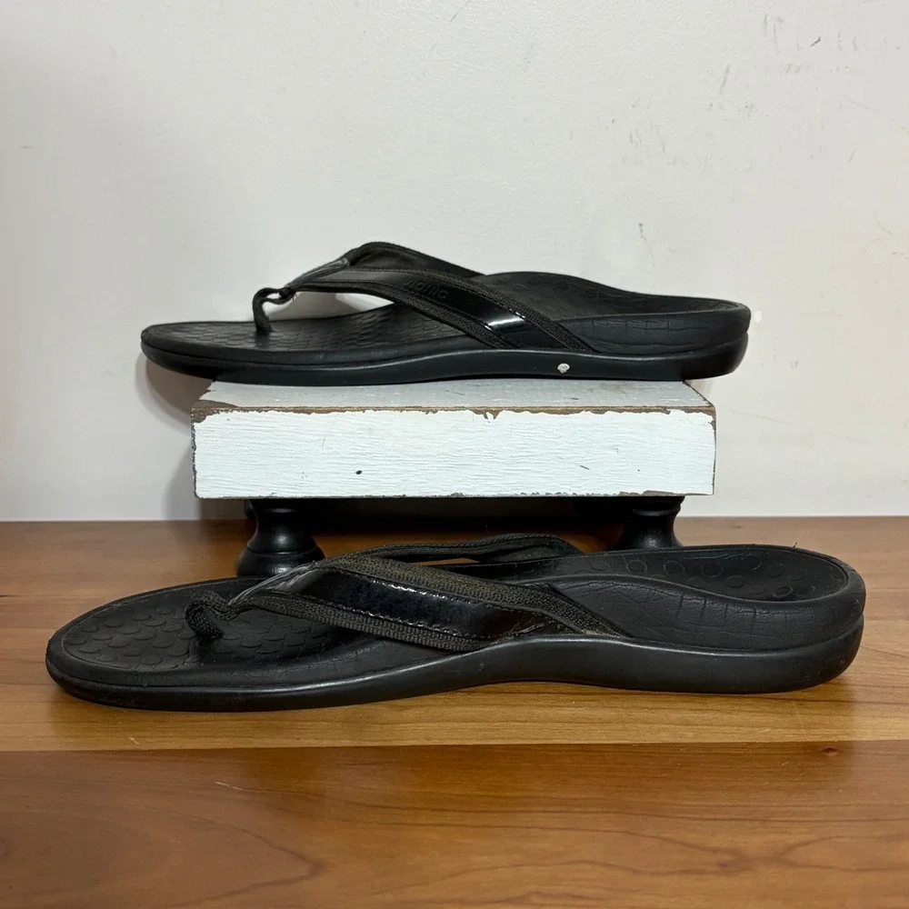 Vionic Womens Tide II Orthotic Flip Flops Black Thong Sandals Size 7